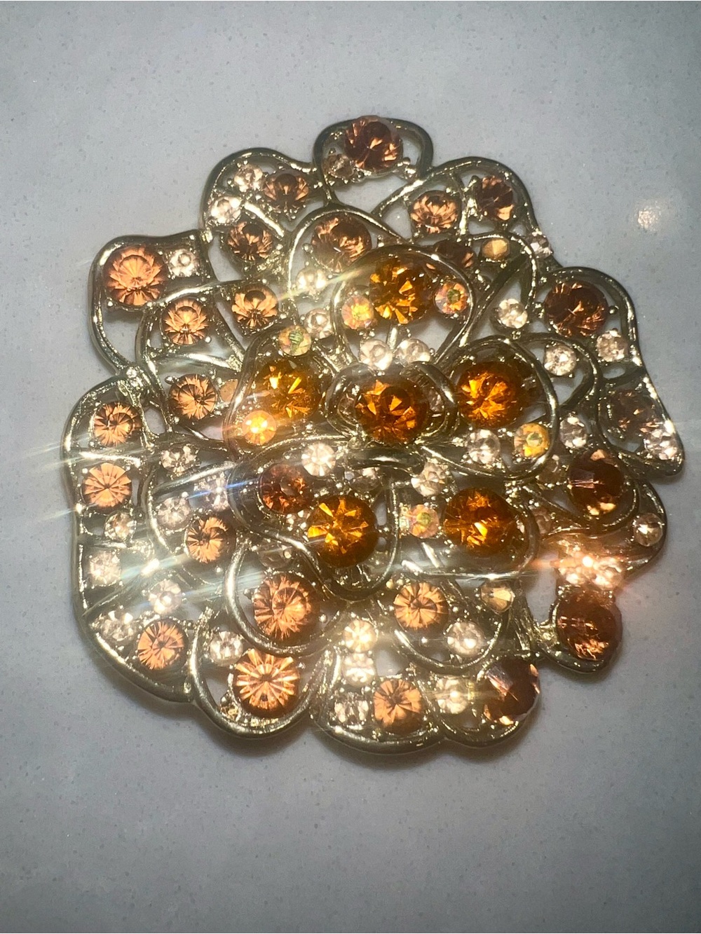 Large vintage amber and topaz crystal brooch-LIKE NEW